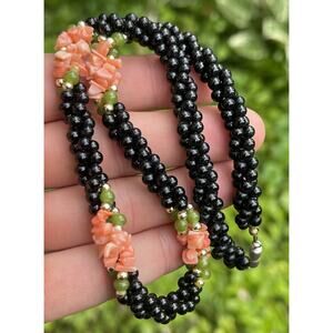 Coral Onyx VTG Pink Angel Skin Natural Necklace Collar Bead Braided Genuine